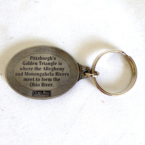 VINTAGE NEW SOLID PEWTER EMBOSSED PITTSBURGH PENNSYLVANIA KEYCHAIN KEY RING - Picture 3 of 8
